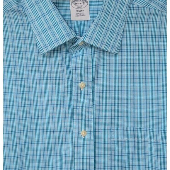 Brooks Brothers Regent Dress Shirt‎ 16 1/2 - 6/7  Blue Check, Non Iron, Cotton - Picture 2 of 7